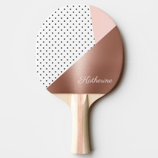 ばら色の金ゴールドおよび点 卓球ラケット (裏面)