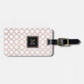 ばら色の金ゴールドおよび白いクローバーの荷物のラベル ラゲッジタグ (正面横)