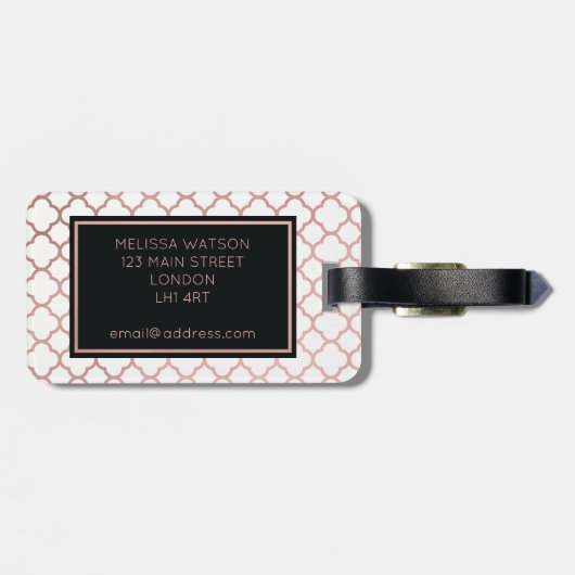 ばら色の金ゴールドおよび白いクローバーの荷物のラベル ラゲッジタグ (裏面横)