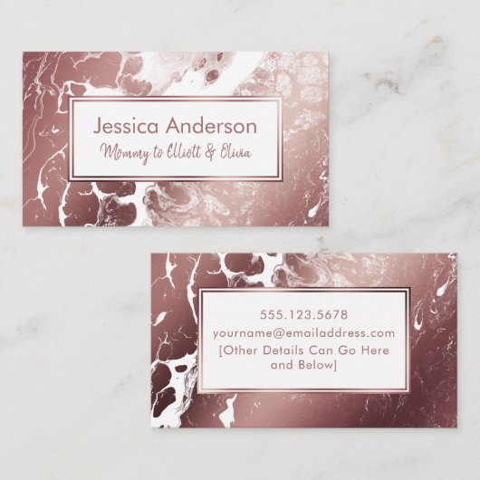 ばら色の金ゴールドおよび白い大理石のお母さんのPlaydateカード コーリングカード (正面/裏面)