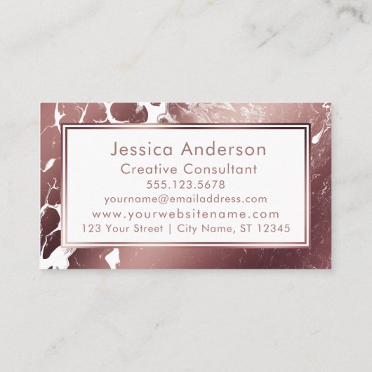 ばら色の金ゴールドおよび白によって大理石模様をつけられる質の背景 名刺 (裏面)