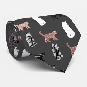 ばら色の金ゴールドおよび白黒大理石の子猫猫 ネクタイ