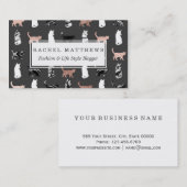 ばら色の金ゴールドおよび白黒大理石の子猫猫 名刺 (正面/裏面)