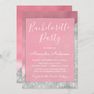 ばら色の金ゴールドおよび銀の輝きのバチェロレッテ 招待状