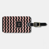 ばら色の金ゴールドおよび黒いシェブロンの荷物のラベル ラゲッジタグ (正面横)