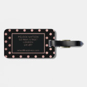 ばら色の金ゴールドおよび黒い水玉模様の荷物のラベル ラゲッジタグ (裏面横)