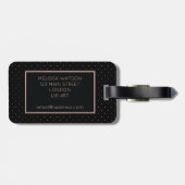 ばら色の金ゴールドおよび黒い水玉模様の荷物のラベル ラゲッジタグ (裏面横)