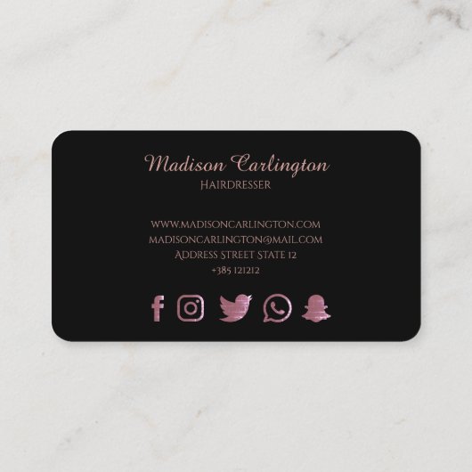 ばら色の金ゴールドのはさみとのシンプルな黒 ロイヤリティカード (裏面)