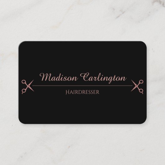 ばら色の金ゴールドのはさみとのシンプルな黒 名刺 (正面)