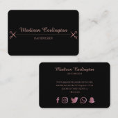 ばら色の金ゴールドのはさみとのシンプルな黒 名刺 (正面/裏面)