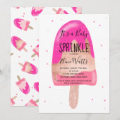 ばら色の金ゴールドのアイスクリームの夏のベビーはシャワーを振りかけます 招待状 (正面/裏面)