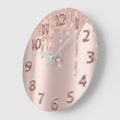 ばら色の金ゴールドのアラビア数字のグリッターの滴りの赤面のグリッター ラージ壁時計 (傾斜)