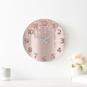 ばら色の金ゴールドのアラビア数字のグリッターの滴りの赤面のグリッター ラージ壁時計 (ホーム)