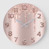 ばら色の金ゴールドのアラビア数字のグリッターの滴りの赤面のグリッター ラージ壁時計 (正面)