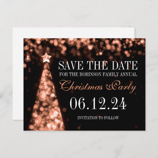ばら色の金ゴールドのクリスマス・パーティの保存日付 案内ポストカード (正面/裏面)