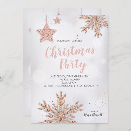 ばら色の金ゴールドのクリスマス・パーティ 招待状 (正面/裏面)