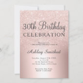 ばら色の金ゴールドのグリッターのグラデーションな金属第30誕生日 招待状 (正面)