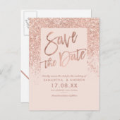 ばら色の金ゴールドのグリッターのシックな赤面のピンクの保存日付 案内ポストカード (正面/裏面)