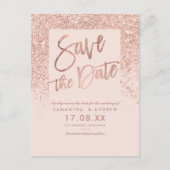 ばら色の金ゴールドのグリッターのシックな赤面のピンクの保存日付 案内ポストカード (正面)