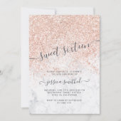ばら色の金ゴールドのグリッターのタイポグラフィの大理石の菓子16 招待状 (正面)