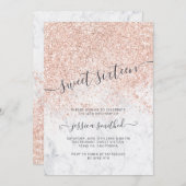 ばら色の金ゴールドのグリッターのタイポグラフィの大理石の菓子16 招待状 (正面/裏面)