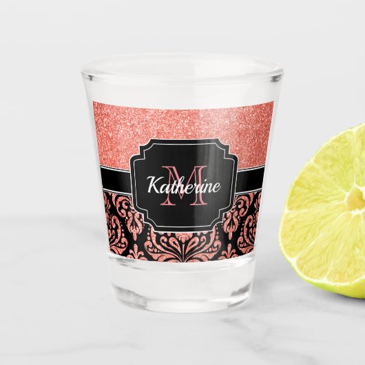 ばら色の金ゴールドのグリッターのダマスク織 ショットグラス (正面)