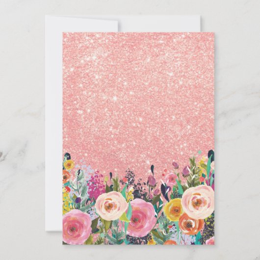 ばら色の金ゴールドのグリッターのピンクの花柄の第21誕生日 招待状 (裏面)