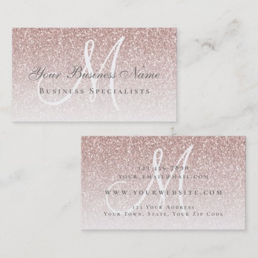 ばら色の金ゴールドのグリッターのモダンな優雅のモノグラム 名刺 (正面/裏面)