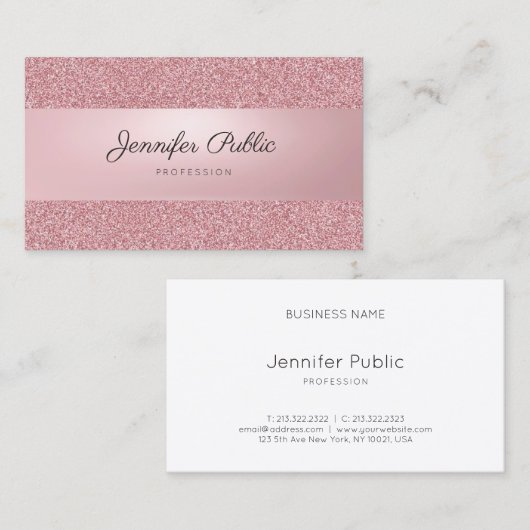 ばら色の金ゴールドのグリッターのモダンな手書きの原稿の上品 名刺 (正面/裏面)