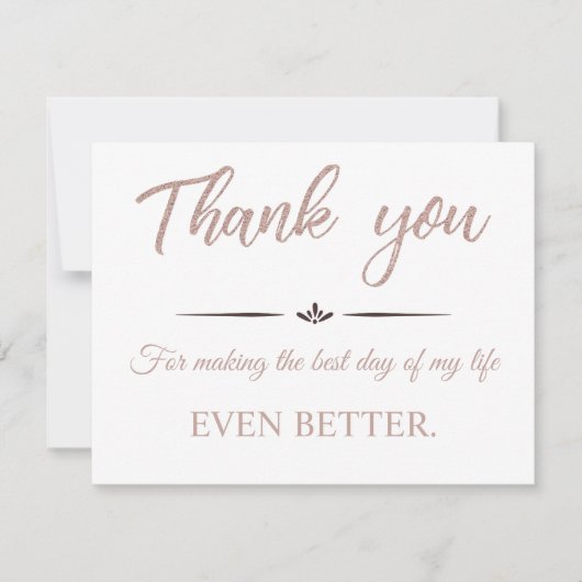 ばら色の金ゴールドのグリッターのモダンな結婚式のサンキューカード サンキューカード (正面)