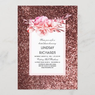 ばら色の金ゴールドのグリッターのヴィンテージの花柄のブライダルシャワー 招待状