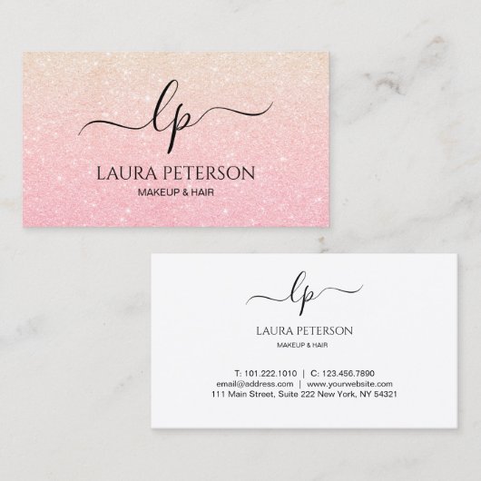 ばら色の金ゴールドのグリッターの手書きの原稿の書道 名刺 (正面/裏面)