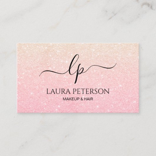 ばら色の金ゴールドのグリッターの手書きの原稿の書道 名刺 (正面)