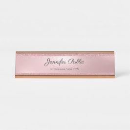 ばら色の金ゴールドのグリッターの書道の文字のエレガントなモダン デスクネームプレート