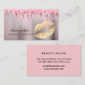 ばら色の金ゴールドのグリッターの滴りの唇のメーキャップアーティストのサロン 名刺 (正面/裏面)