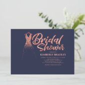 ばら色の金ゴールドのグリッターの濃紺のブライダルシャワー 招待状 (スタンド正面)