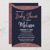 ばら色の金ゴールドのグリッターの濃紺の円のベビーシャワー 招待状 (正面/裏面)