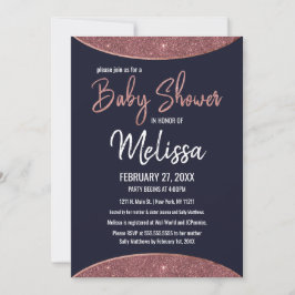 ばら色の金ゴールドのグリッターの濃紺の円のベビーシャワー 招待状