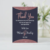 ばら色の金ゴールドのグリッターの濃紺の回状は感謝していしています サンキューカード (スタンド正面)