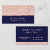 ばら色の金ゴールドのグリッターの濃紺の毛の化粧のタイポグラフィ 名刺 (正面/裏面)