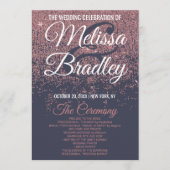 ばら色の金ゴールドのグリッターの濃紺の結婚式プログラム プログラム (正面)