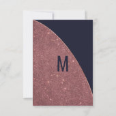 ばら色の金ゴールドのグリッターの濃紺円RSVP 出欠カード (裏面)