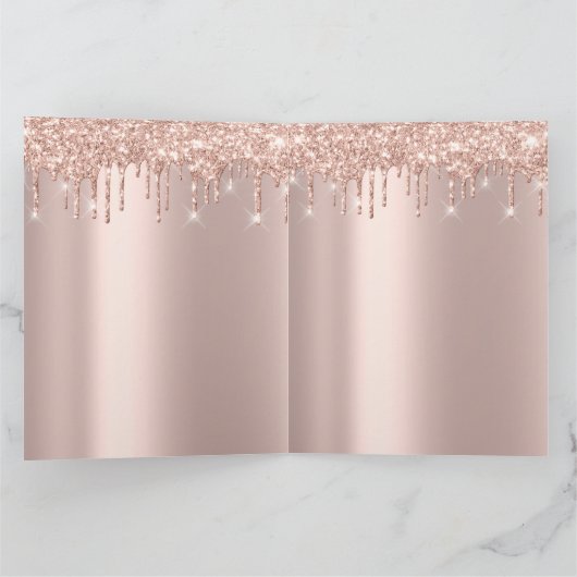 ばら色の金ゴールドのグリッターの火花の滴りの単に花嫁の美しい カード (内部)