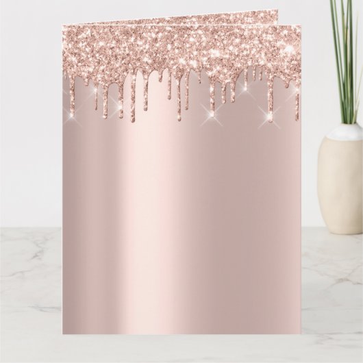 ばら色の金ゴールドのグリッターの火花の滴りの単に花嫁の美しい カード (正面)