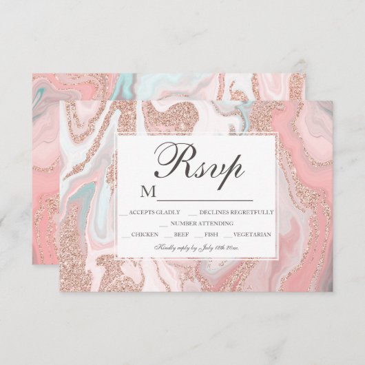 ばら色の金ゴールドのグリッターの珊瑚のピンクの大理石の菓子16 RSVP (正面/裏面)