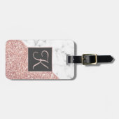 ばら色の金ゴールドのグリッターの白い大理石のモノグラムのなイニシャル ラゲッジタグ (正面横)
