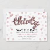 ばら色の金ゴールドのグリッターの第30誕生日の保存日付 招待状 (正面)