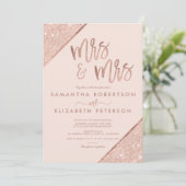 ばら色の金ゴールドのグリッターの赤面のピンクのシックなレズビアンの結婚式 招待状 (スタンド正面)