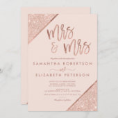 ばら色の金ゴールドのグリッターの赤面のピンクのシックなレズビアンの結婚式 招待状 (正面/裏面)