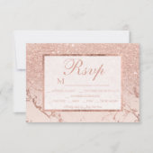 ばら色の金ゴールドのグリッターの赤面の大理石グラデーションなRSVPの結婚式 出欠カード (正面)